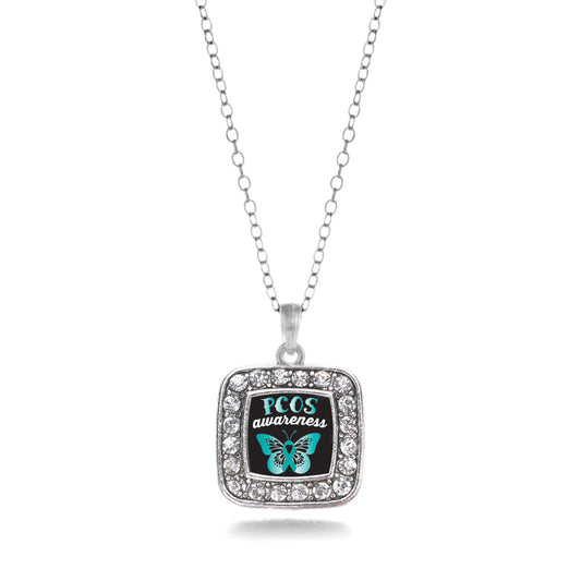 Silver PCOS Awareness Square Charm Classic Necklace