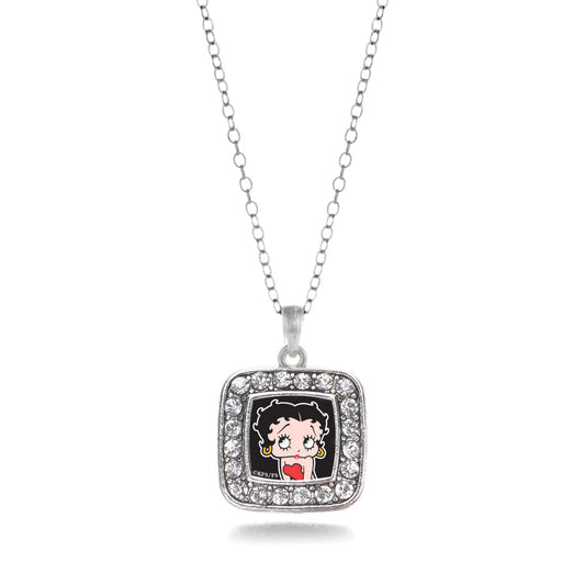 Silver Betty Boop Square Charm Classic Necklace