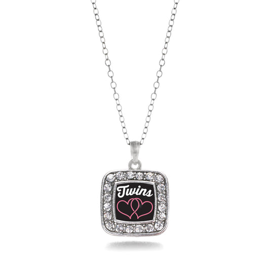 Silver Twins Square Charm Classic Necklace