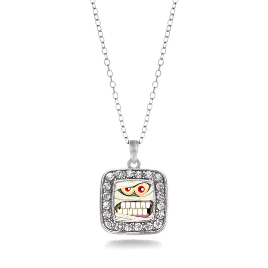 Silver Angry Mummy Square Charm Classic Necklace