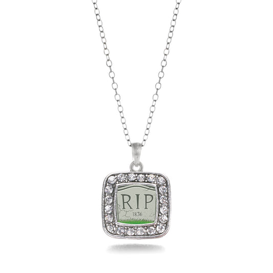 Silver Tomb Stone Square Charm Classic Necklace