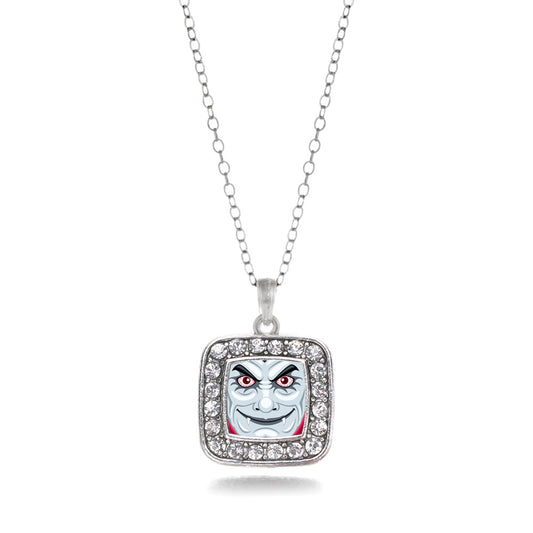 Silver Thirsty Vampire Square Charm Classic Necklace