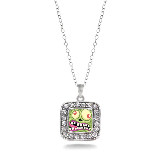 Silver Hungry Zombie Square Charm Classic Necklace