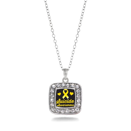 Silver Suicide Awareness Square Charm Classic Necklace
