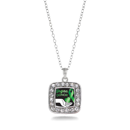 Silver Organ Donor Square Charm Classic Necklace