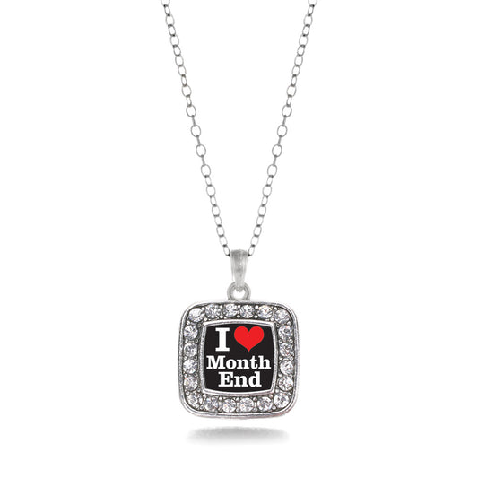 Silver I Love Months End Accountant Square Charm Classic Necklace