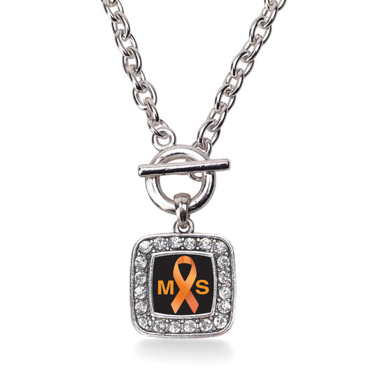 Silver Multiple Sclerosis Awareness Square Charm Toggle Necklace