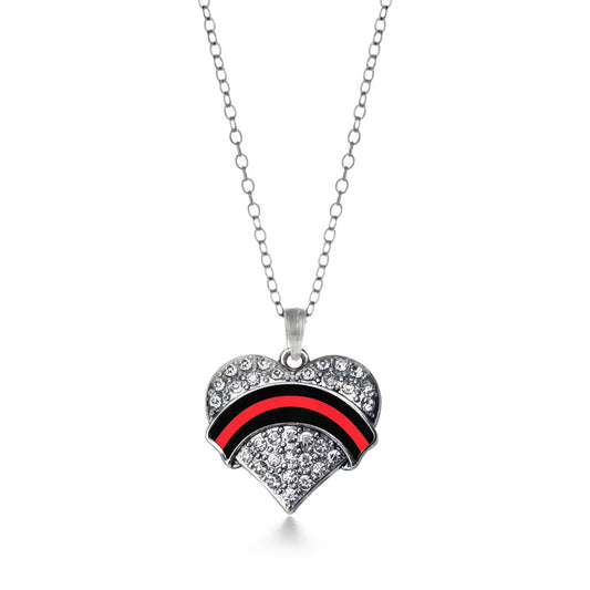 Silver Fire Department Support Pave Heart Charm Classic Necklace