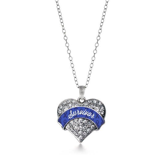 Silver Blue Survivor Pave Heart Charm Classic Necklace