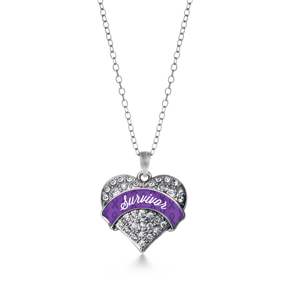 Silver Purple Survivor Pave Heart Charm Classic Necklace