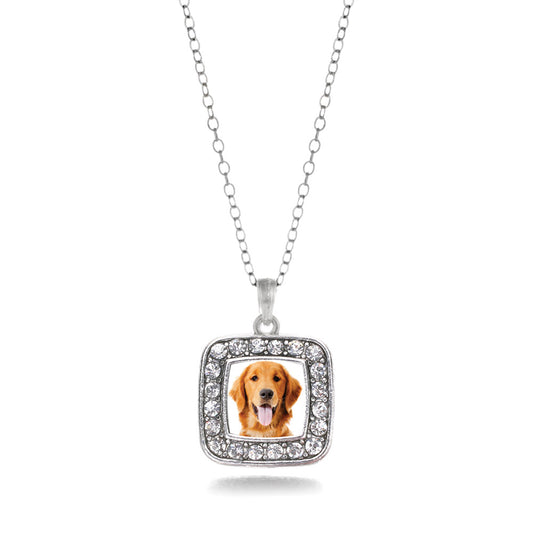 Silver The Golden Retriever Square Charm Classic Necklace