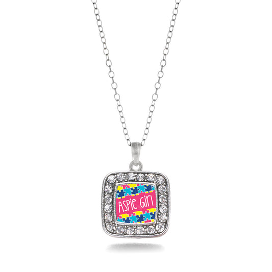 Silver Aspie Girl Square Charm Classic Necklace