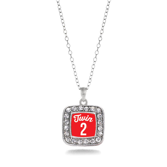 Silver Twin Two Square Charm Classic Necklace