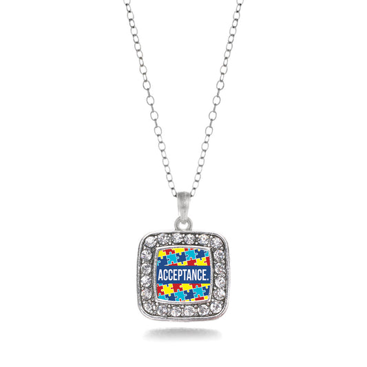Silver Autism Acceptance Square Charm Classic Necklace