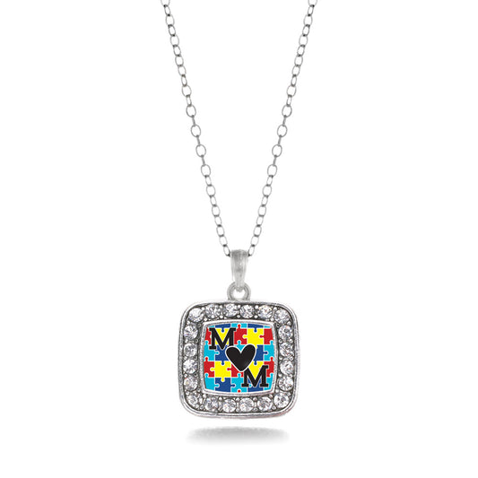 Silver Autism Mom Square Charm Classic Necklace