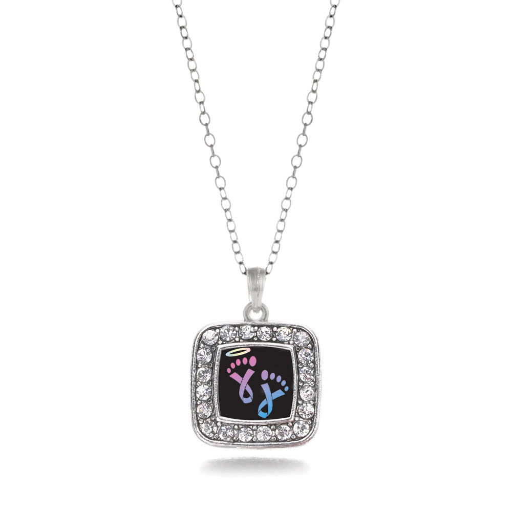 Silver Infancy Loss Square Charm Classic Necklace
