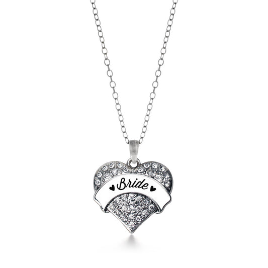 Silver Black and White Bride Pave Heart Charm Classic Necklace