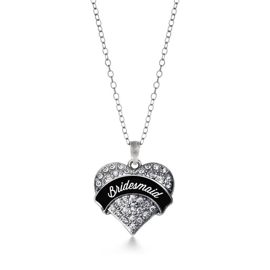 Silver Black and White Bridesmaid Pave Heart Charm Classic Necklace