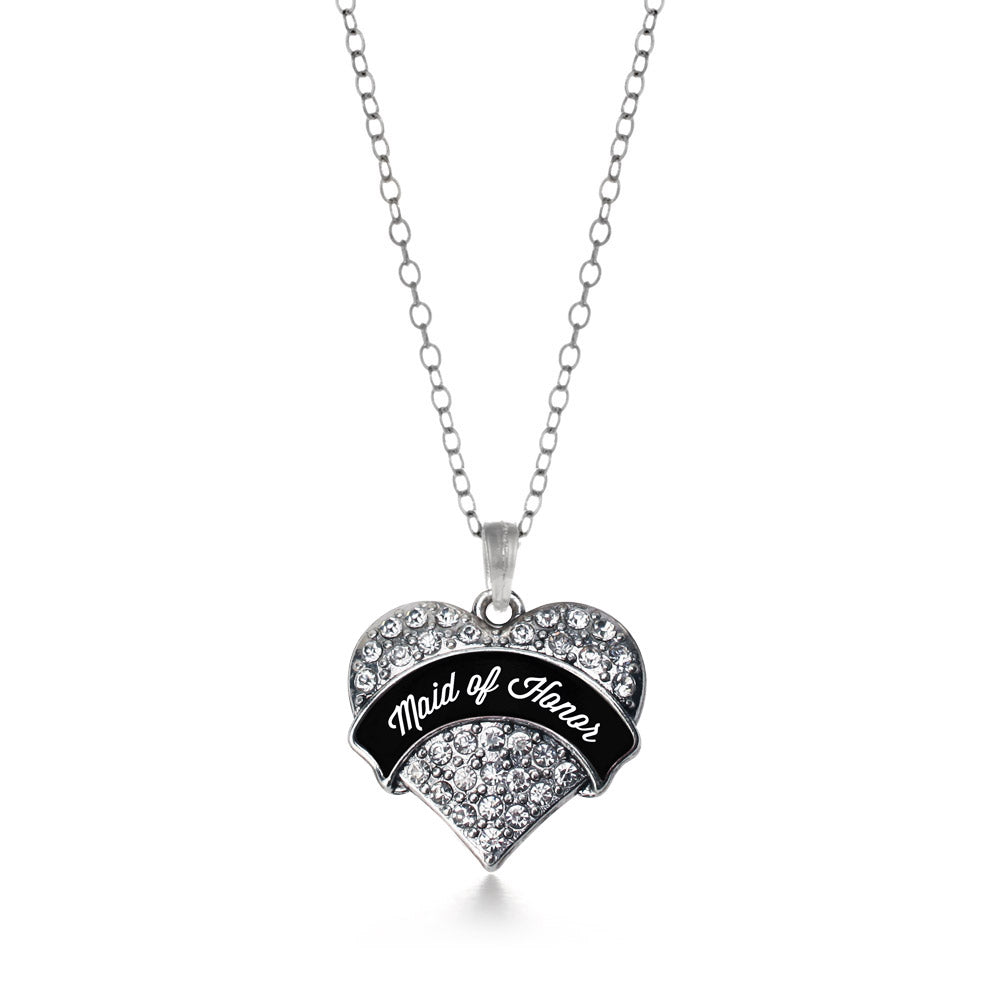 Silver Black and White Maid of Honor Pave Heart Charm Classic Necklace