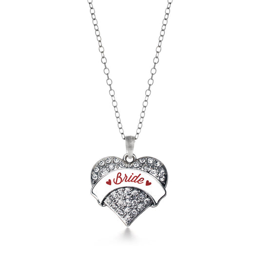 Silver Crimson Red Bride Pave Heart Charm Classic Necklace