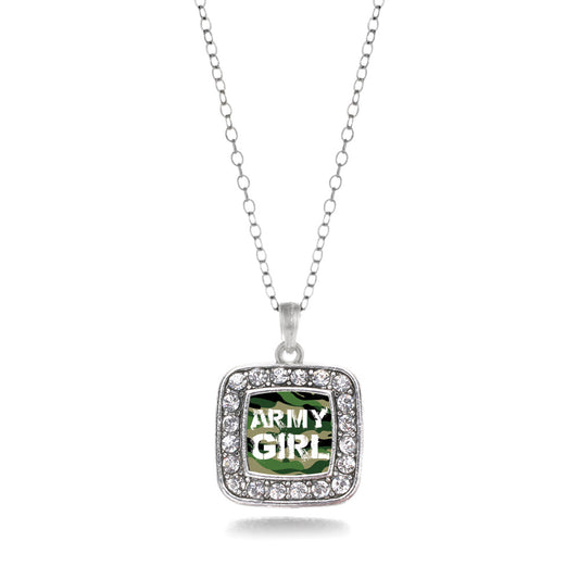 Silver Army Girl Square Charm Classic Necklace