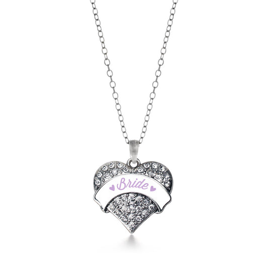 Silver Lavender Bride Pave Heart Charm Classic Necklace