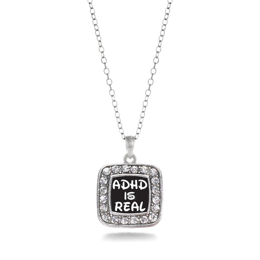Silver ADHD Awareness Square Charm Classic Necklace