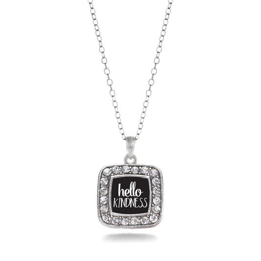 Silver Hello Kindness Square Charm Classic Necklace