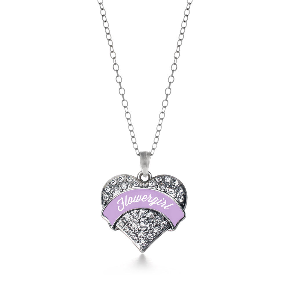 Silver Lavender Flower Girl Pave Heart Charm Classic Necklace