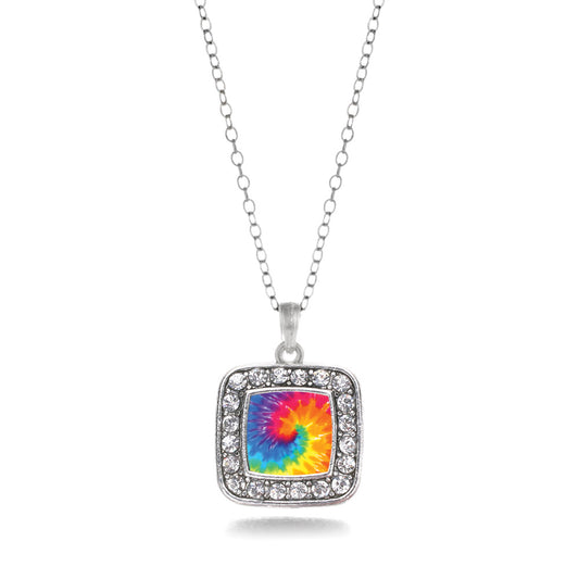 Silver Tie Dye Square Charm Classic Necklace