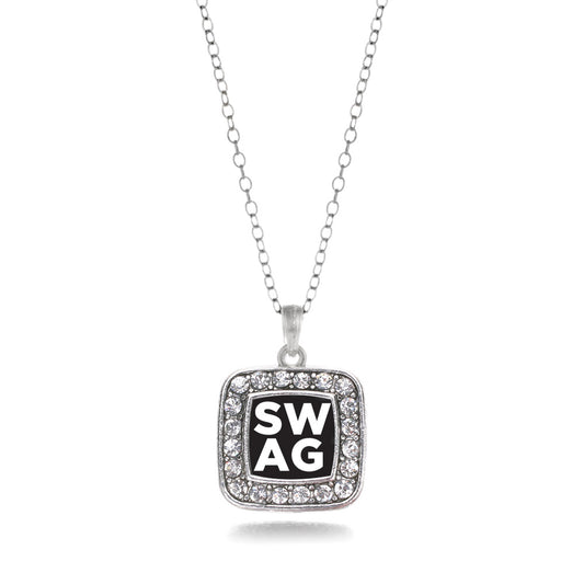 Silver Swag Square Charm Classic Necklace
