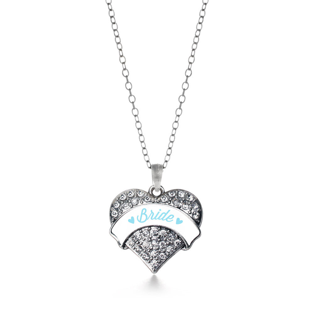 Silver Light Blue Bride Pave Heart Charm Classic Necklace