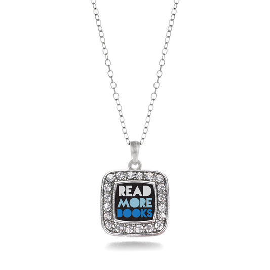 Silver Read More Books Square Charm Classic Necklace