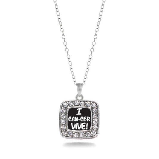 Silver I Can-Cer-Vive Square Charm Classic Necklace