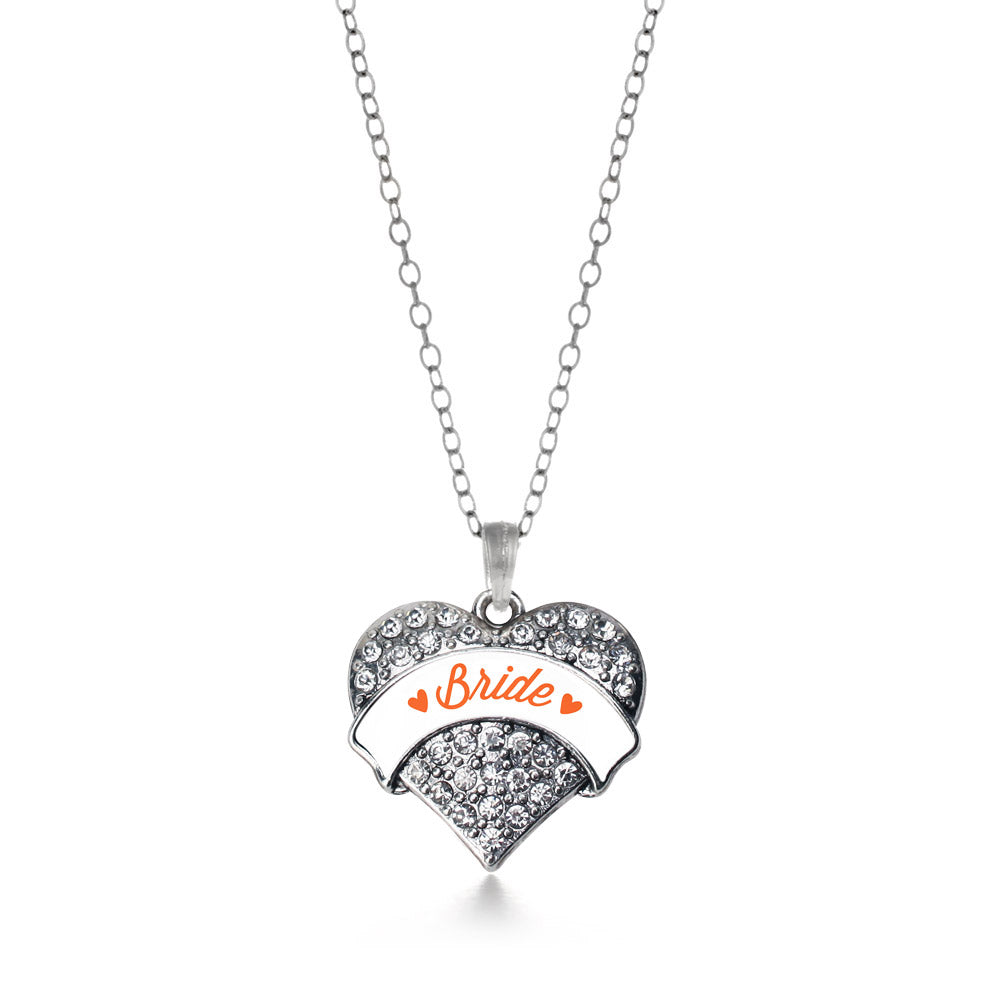 Silver Orange Bride Pave Heart Charm Classic Necklace