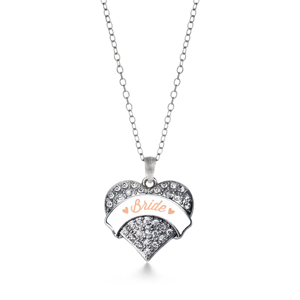 Silver Peach Bride Pave Heart Charm Classic Necklace