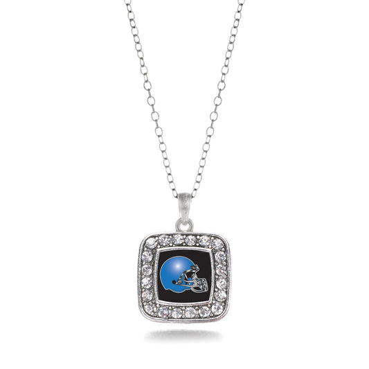 Silver Black and Blue Team Helmet Square Charm Classic Necklace