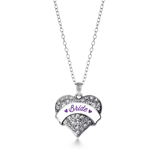 Silver Purple Bride Pave Heart Charm Classic Necklace
