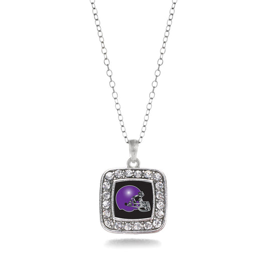 Silver Black and Purple Team Helmet Square Charm Classic Necklace