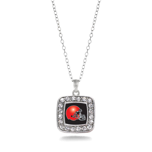 Silver Black and Red Team Helmet Square Charm Classic Necklace