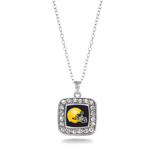 Silver Black and Yellow Team Helmet Square Charm Classic Necklace
