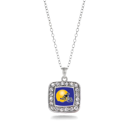 Silver Blue and Yellow Team Helmet Square Charm Classic Necklace