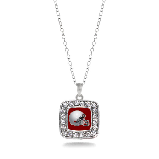 Silver Burgundy and Grey Team Helmet Square Charm Classic Necklace
