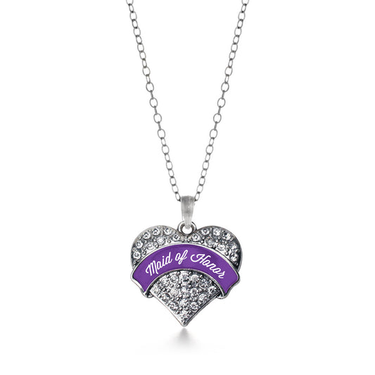 Silver Purple Maid of Honor Pave Heart Charm Classic Necklace