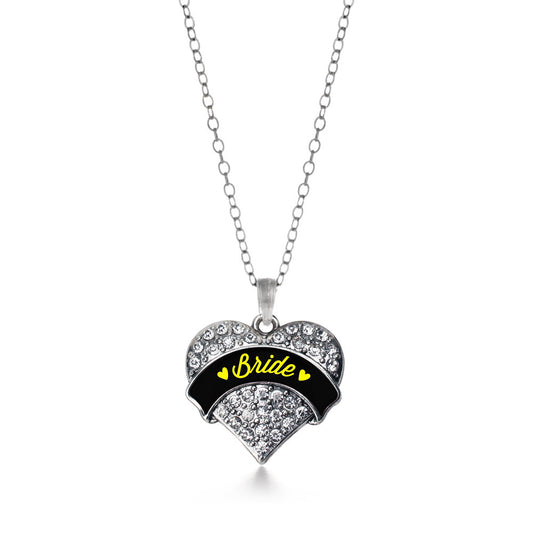 Silver Yellow Bride Pave Heart Charm Classic Necklace