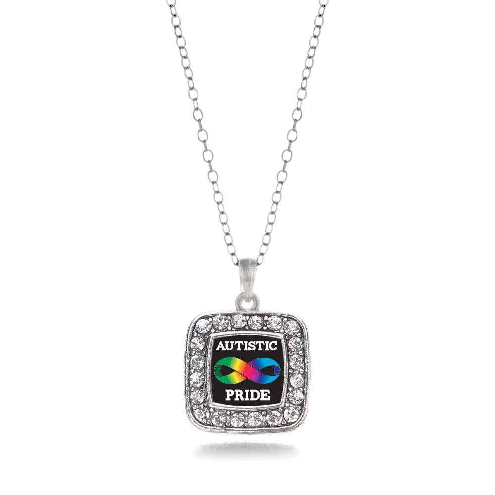 Silver Autistic Pride Square Charm Classic Necklace