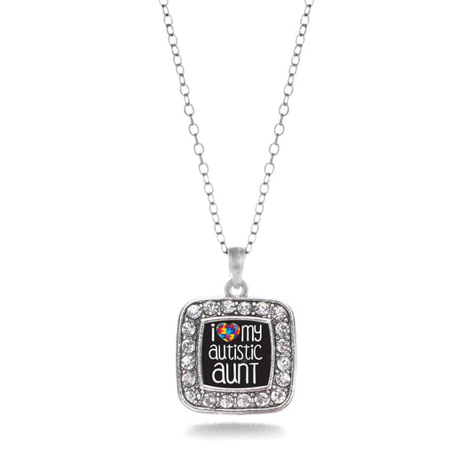 Silver I Love My Autistic Aunt Square Charm Classic Necklace