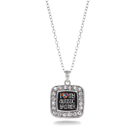 Silver I Love My Autistic Brother Square Charm Classic Necklace