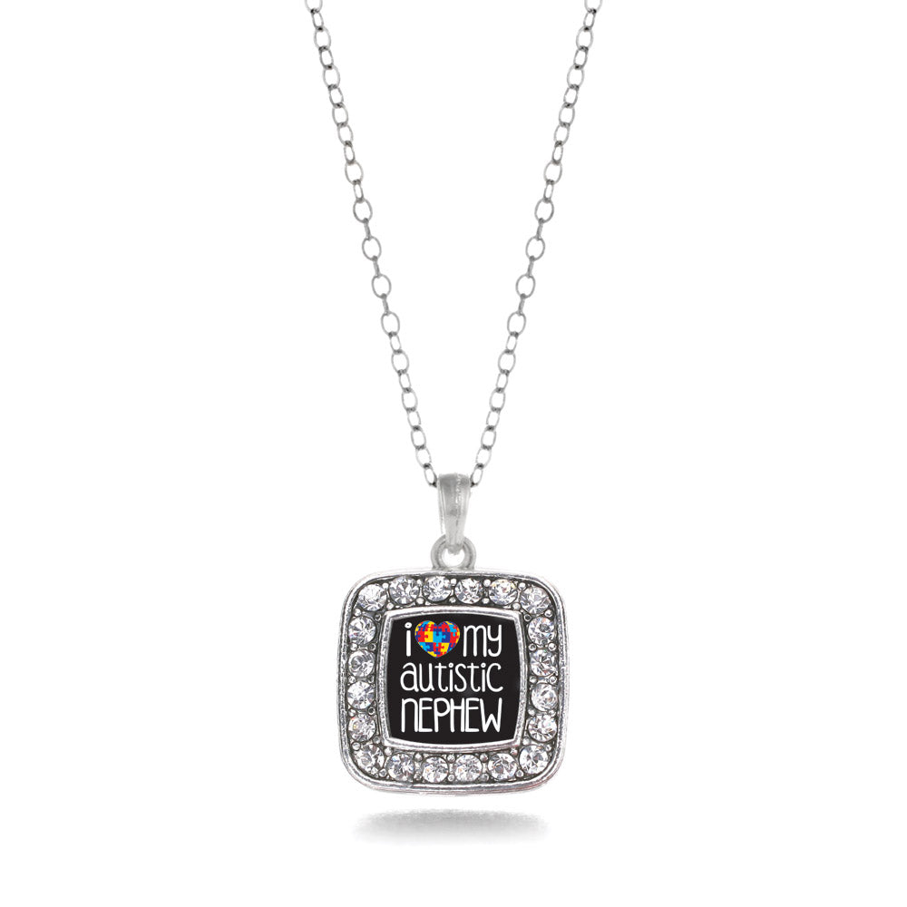 Silver I Love My Autistic Nephew Square Charm Classic Necklace