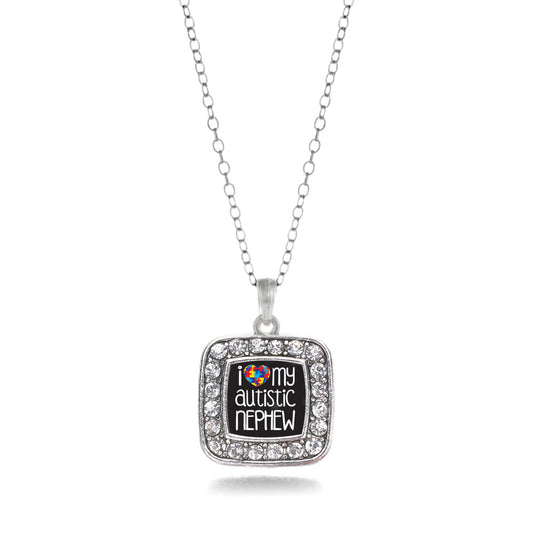 Silver I Love My Autistic Nephew Square Charm Classic Necklace